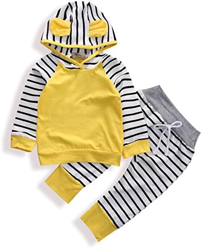 Zefeng Baby Girls Boys Long Sleeve Yellow Hooded Tops + Leggings Trousers Outfits Set Clothes (6-12months)