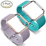 SKYLET Compatible with Fitbit Blaze Bands, 2 Pack Soft Replacement Sport Wristband with Stainless Steel Frame for Fitbit Blaze Bracelet (No Tracker)