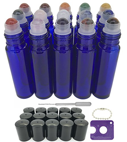 Got Oil Supplies 15 Gemstone Roller Bottles for Essential Oils - Chakra Set - Amethyst, Sodalite, Lapis Lazuli, Green Aventurine, Tigers Eye, Carnelian, Red Jasper & Clear Quartz (Blue) - Thumbnail 2
