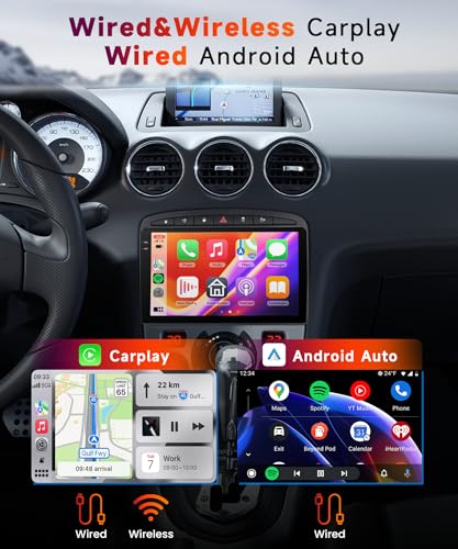 【4+64G】 Hodozzy Carplay Car Radio for Peugeot 308/408 2007-2015, 9 Inch In-Cell Screen Android Car Radio with Bluetooth 5.0/Android Auto/WiFi/GPS/RDS/FM/USB/DSP+Reversing Camera