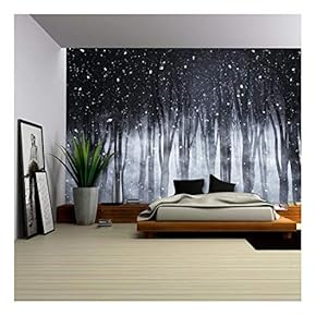 3D Render of a Spooky Foggy Forest on a Snowy Night - Removable Wall Mural | Self-Adhesive Large Wallpaper - 66x96 inches