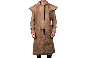KUMRAL Leather Long Coat Duster Riding Hunting Steampunk Trench Matrix Coats, Mens Cowboy Western Style Long Duster Coat