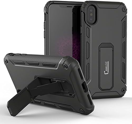 iPhone X Case Kickstand, CaseSolid Protective Air Bumpers Shockproof [Wireless Charging Supported] Soft TPU + Hard Back PC Anti Scratch Dual Layer Case with Foldable Kickstand For iPhone X (Black)
