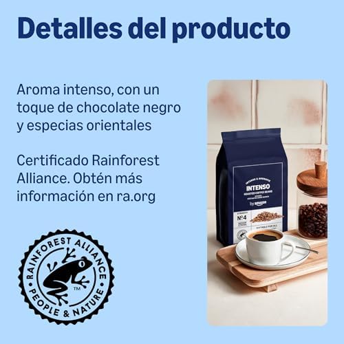 Granos de Café Intenso, Tostado Ligero, 1kg (2 Paquetes de 500g), Certificado por Rainforest Alliance