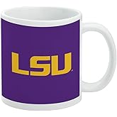 LSU Logo on Purple Ceramic Coffee Mug, Novelty Gift Mugs for Coffee, Tea and Hot Drinks, 11oz, White