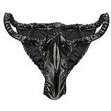 YiZYiF Men's Spandex Rubber Briefs PVC Wet Leather Look Swimwear Underwear Black