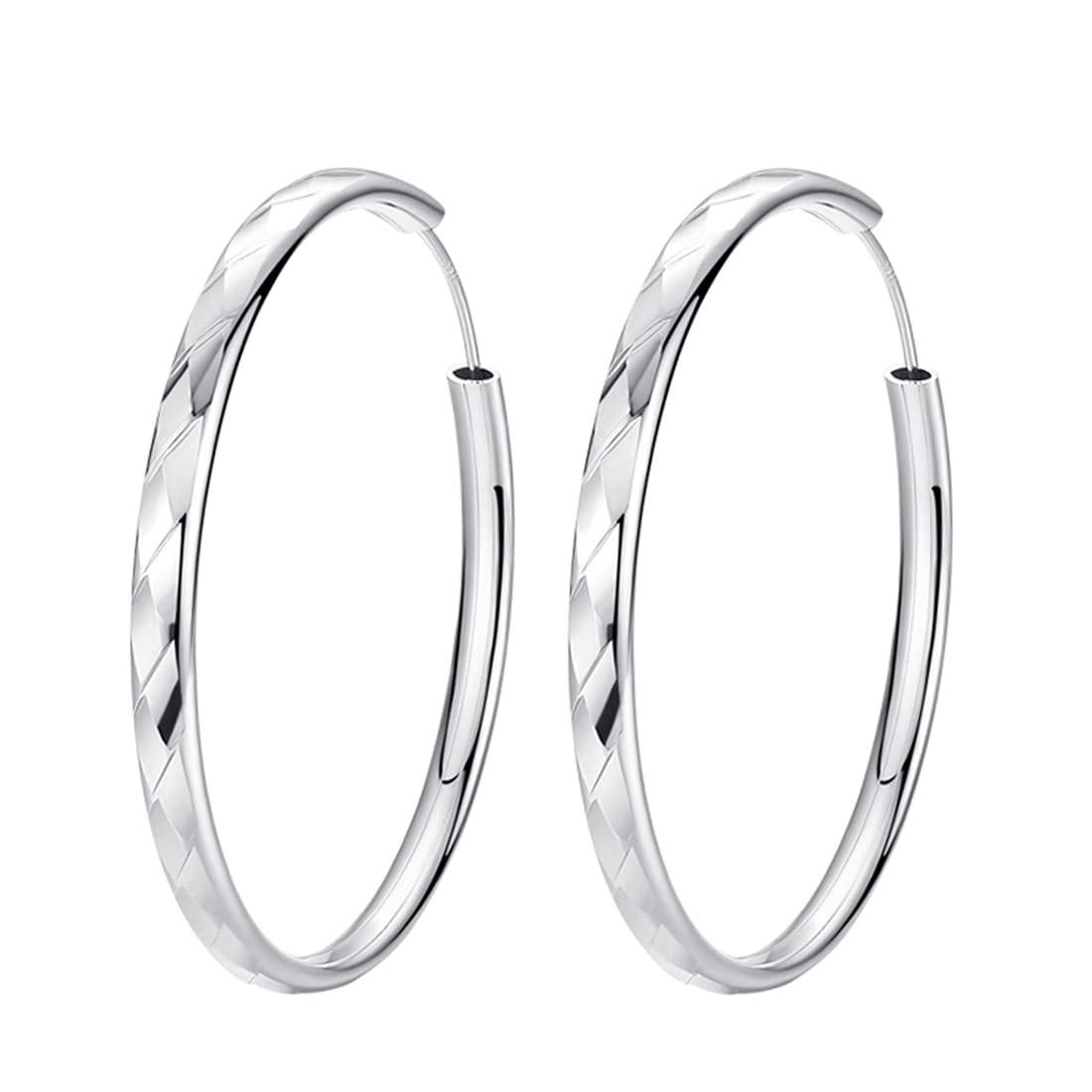 Ms.Swan 925 Sterling Silver Large Hoop Earrings for Women and Girl,Bride(50mm)