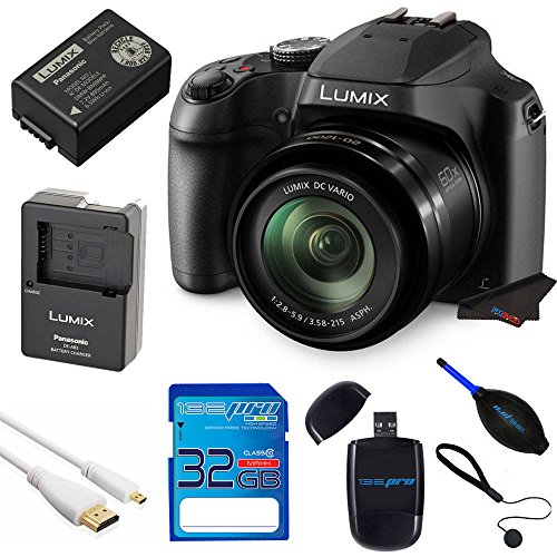 Panasonic LUMIX DC-FZ80 18.1 MP Digital Camera with 60x Optical Image Stabilized Zoom and 3-Inch LCD (Black) with 32 GB Memory Card and Pixi Starter Bundle