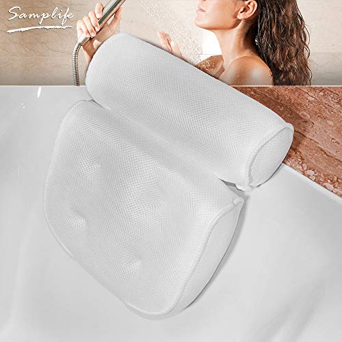 Bath Pillow Luxury Spa Bathtub Cushion 3D-Mesh Head,Neck,and Shoulder Support with 4 Non-Slip Strong Suction Cups White - Thumbnail 5