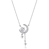 Reffeer Solid 925 Sterling Silver Moon Star Necklace for Women Teen Girls CZ Moon Choker Necklace Dainty Star Pendant Necklace