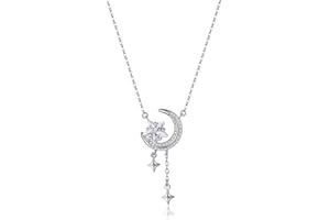Reffeer Solid 925 Sterling Silver Moon Star Necklace for Women Teen Girls CZ Moon Choker Necklace Dainty Star Pendant Necklace