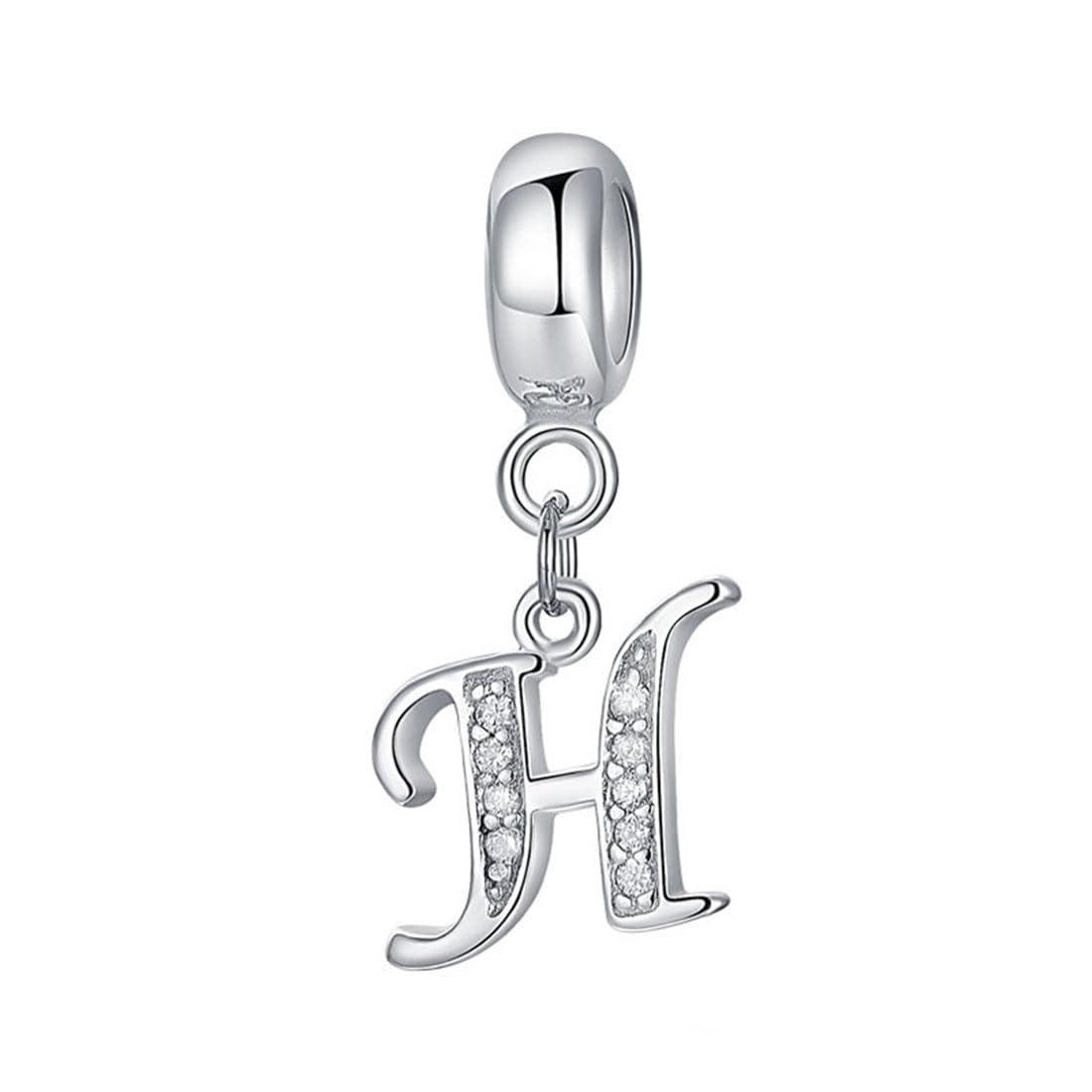 Letter Charm 925 Sterling Silver Beads Alphabet Charms H Charm Anniversary Charm Words Charm fits Pandora Charms Bracelet (H)