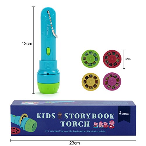 USATDD Story Projection Torch, Kids Sleep Stories, Flashlight Luminous Toy, Animal Slide Show, 4 Fairy Tales Movies 32 Slides Great Educational Handed Toy Gift for Toddler, Boys and Girls