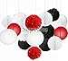 Sopeace 16 pcs Mixed Red Black White Party Decor Kit Paper lantern Paper Star Garland Tissue Pom Poms Hanging Flower Ball for Wedding,Birthday,Baby,Bridal Shower,Room decor &Themed Party Decor Favor