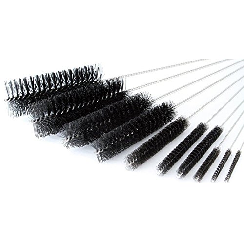 Cleaning Brush Set by LetGoShop 8 Inch Nylon Tube Brushes for Drinking Straws, Glasses, Keyboards, Jewelry Cleaning, Set of 10, Black