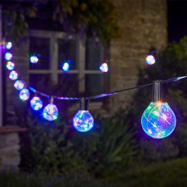 Garden Mile Outdoor String Lights Mains Powered 14m - Multicolour LED Festoon Lights Waterproof Garden String Lights - Plug in Fairy Lights for Patios, Party, Weddings, Pergolas, Gazebos & Home Decor