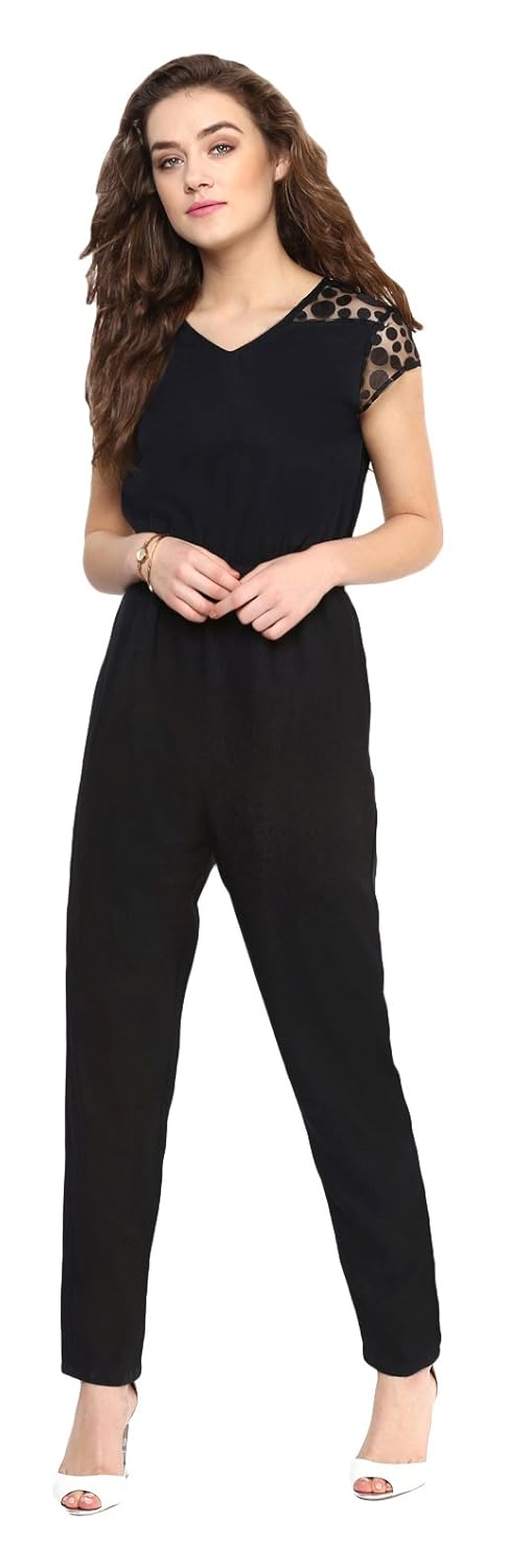 uptownie lite women's crepe polka jumpsuit (black)