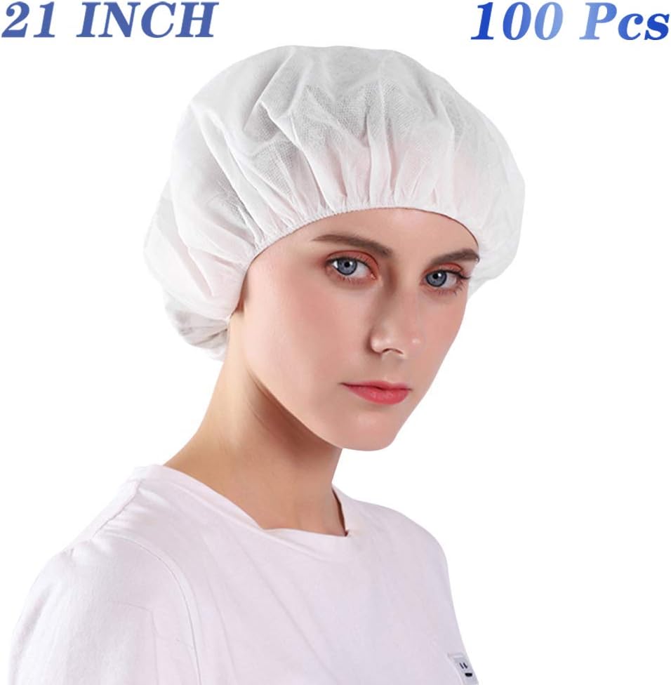 Comforer 100 Pcs Surgical Disposable Bouffant (Hair Net) Caps, Spun-bounded Poly, Hair Head Cover Net 21 Inches for Woven, Men, Nurse, Surgeon, Scrub Caps Surgical Women. Hospital