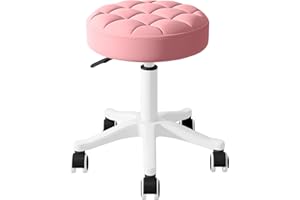 WXJHL Round Rolling Stool with Wheel Height Adjustable Swivel Stool Drafting Work Tatto Massage SPA Salon Stool PU Leather Small Office Chair