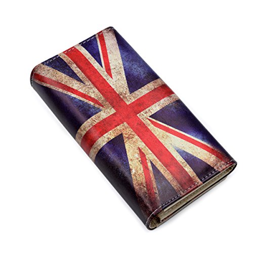 Premium US UK Flag City Print PU Leather Continental Wallet, Vintage Union Jack