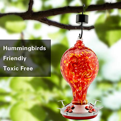 WOSIBO Hand Blown Glass Hummingbird Feeder for Outdoors Large 34 Ounces