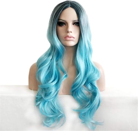 Zr Couleur Cosplay Long Rouleau Perruque Noir Gris Dégradé