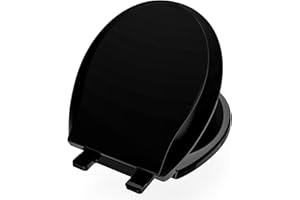 Aünsffer Toilet Seat Black, Round 16.5inch Toilet Seat Slow Close, Elegant Design, PP Material, Black， 2 Years Support