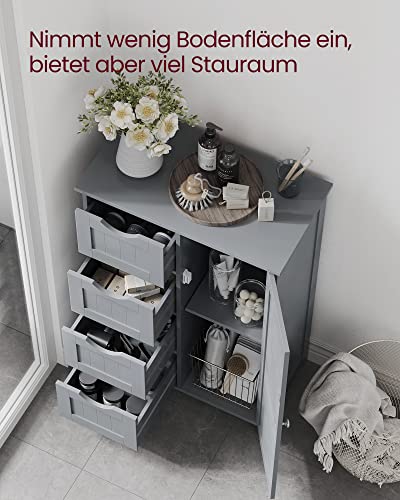 VASAGLE LHC041P36 Narrow Bathroom Cabinet Side Cabinet Chest of Drawers with 4 Drawers Cabinet Door Adjustable Shelf 30 x 55 x 82 cm Dove Grey