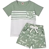 Bekarsy Toddler Baby Boy Clothes Boys Summer Outfits Short Sleeve Dinosaur T-Shirt & Shorts Set 2Pcs
