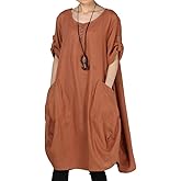 LaovanIn Women's Plus Size Tunic Dress Summer Cotton Linen T Shirt Knee-Length Dresses