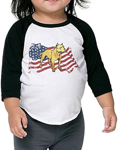 CKND USA Gold American Flag Pitbull Dog Toddler 100% Cotton Raglan 3/4 Sleeve Baseball T Shirt Top