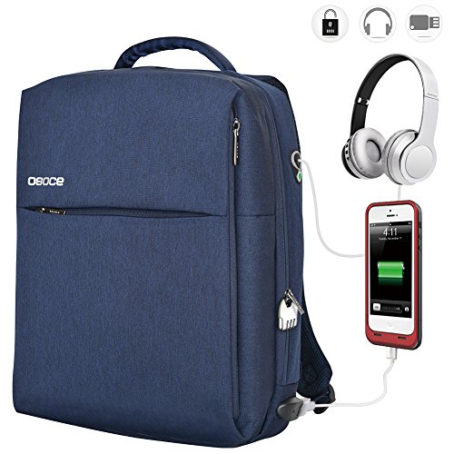 Laptop Backpack for Men&Women College,OSOCE Business Computer Backpack Daypack Casual School Bag Waterproof with USB Charging Cable,Fits Under 15.6 inch Laptop (Blue)