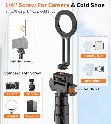 XXZU 187cm Magnetic Phone Tripod, Lightweight Monopod for Camera with Remote Control & Magnetic Phone Holder, Aluminum Tripod for Smartphone,Travel Tripod for iPhone/Android/Camera/Projector/Ringlight