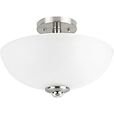 Globe Electric 63357 2-Light Semi-Flush Mount Ceiling Light, Brushed Nickel, Chrome Accents, Frosted Glass Shade, Lighting fo
