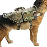 EXCELLENT ELITE SPANKER Tactical Dog Molle Vest Harness Training Dog Vest Handle with 2~3 Detachable Pouches(Multicam-L)