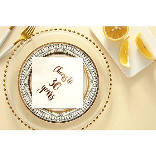 Cheers to 30 Years Cocktail Napkins, 50-Pack 3ply White Rose Gold 30th Birthday Dinner Celebration Party Decoration Napkin