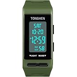 TONSHEN Unisex Outdoor Sport Digital Watch Waterproof LED Electronic Double Time Rectangular Plastic Case with Rubber Band Mu