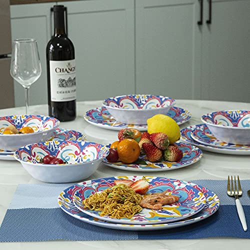 Melamine Dinnerware Set of 12 Melamine Plates and Bowls Service for 4