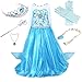 Anbelarui Girls Princess Deluxe Fancy Costume Snowflakes Flower Print Dress + Accessories Set (3-4 Years, 01 Dress&Accessories Set)