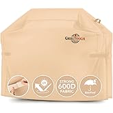 GrillTough Heavy Duty BBQ Grill Cover for Outdoor Grill, 58 Inch – Waterproof, Weather Resistant, UV & Fade Resistant with Adjustable Straps – Gas Grill Cover for Weber, Genesis, Charbroil, etc. Tan
