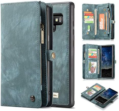 KONKY Caseme Samsung Galaxy Note 9 Wallet Case, Magnetic Detachable Removable Phone Cover Pouch Folio Durable Leather Purse Flip Card Pockets Holder Bag Smooth Zipper (Samsung Galaxy Note 9, Blue)