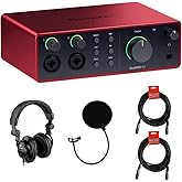Focusrite Scarlett 4i4 USB-C Audio/MIDI Interface (4th Gen) Bundle with Polsen HPC-A30 Studio Monitor Headphones, Pop Filter and 2x XLR- XLR Cable