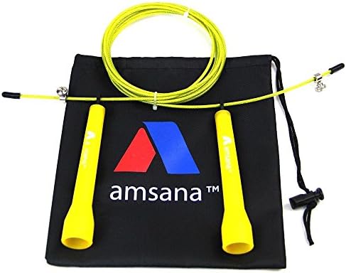 Amsana™ Cable Skip Speed Jump Rope - For Exercise, Boxing, Cardio, MMA &amp; Cross fit Training - For Adults Men &amp; Women - Includes Nylon Bag (Yellow)