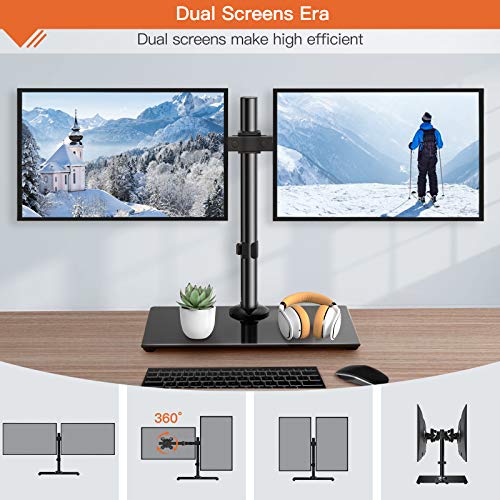 Perlegear Dual Monitor Stand, Freestanding Desk Mount with Glass Base