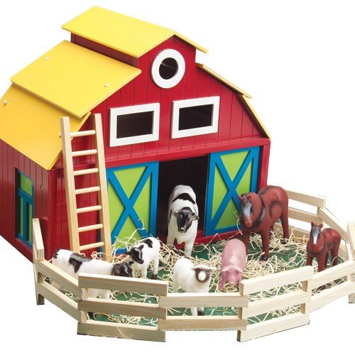 Constructive Playthings CPX-061 Big Wooden Barn Play Set with Farm Animals, Grade: Kindergarten to 3