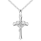 HOH-Tech Cross Necklace for Women 925 Sterling Silver 5A CZ Birthstone Cross Pendant Necklaces Cross Jewelry Valentine's Birthday Anniversary Wedding Christmas Mothers Day Gifts for Mom Wife