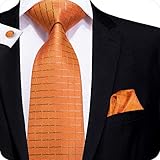 Hi-Tie Mens Plaid Tie set Orange with Gold Line