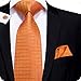Hi-Tie Men Orange Check Plaid Tie Necktie with Cufflinks and Pocket Square Tie Set
