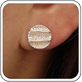 Yheakne Vintage Hammered Coin Disc Stud Earrings Gold Texture Coin Earring Tiny Hammered Disc Earring Matte Round Circle Stud Earrings Jewelry for Women