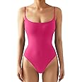 SUUKSESS Women Sexy Square Neck Thong Bodysuit Backless Cami Bodysuit Top